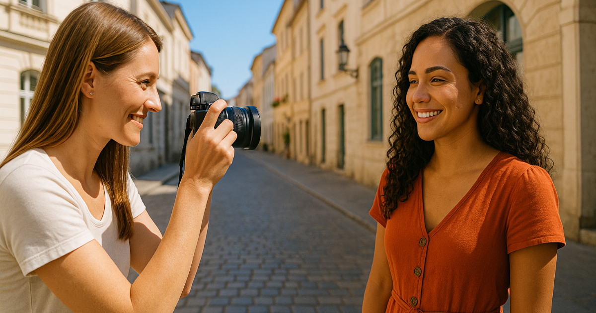 写真撮影をしている女性