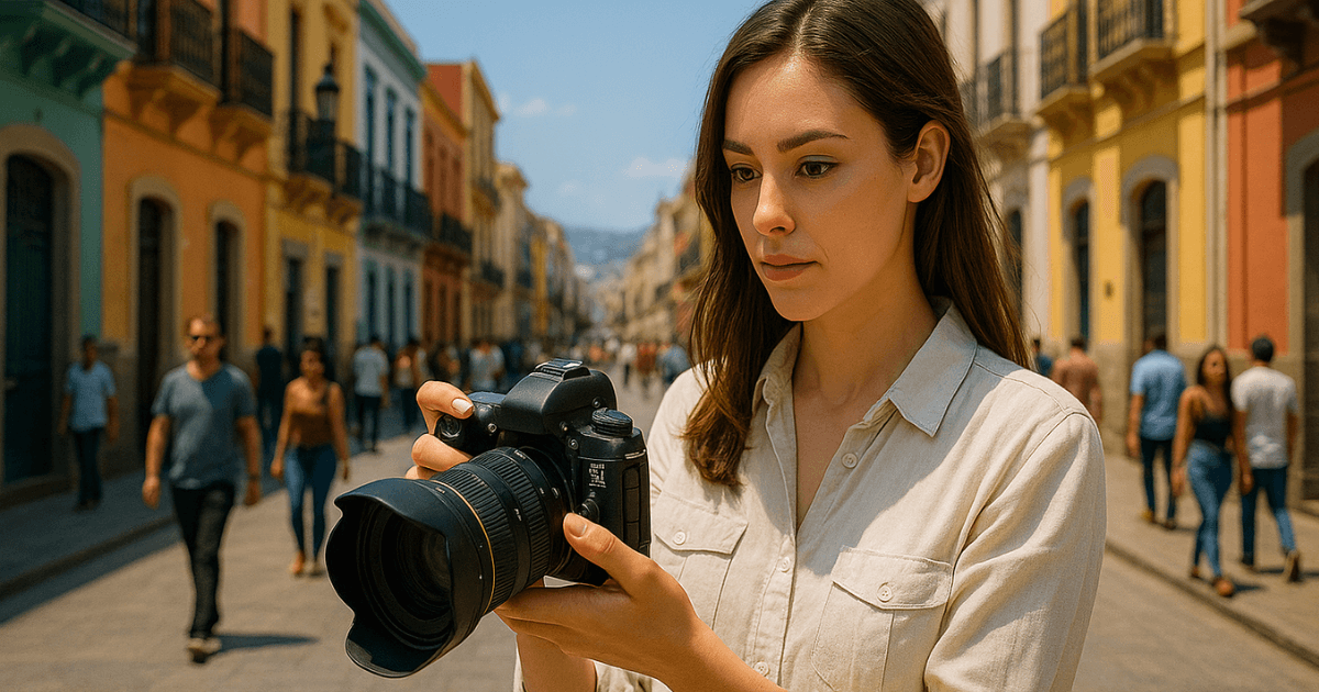 カメラの露出をコントロールしている女性