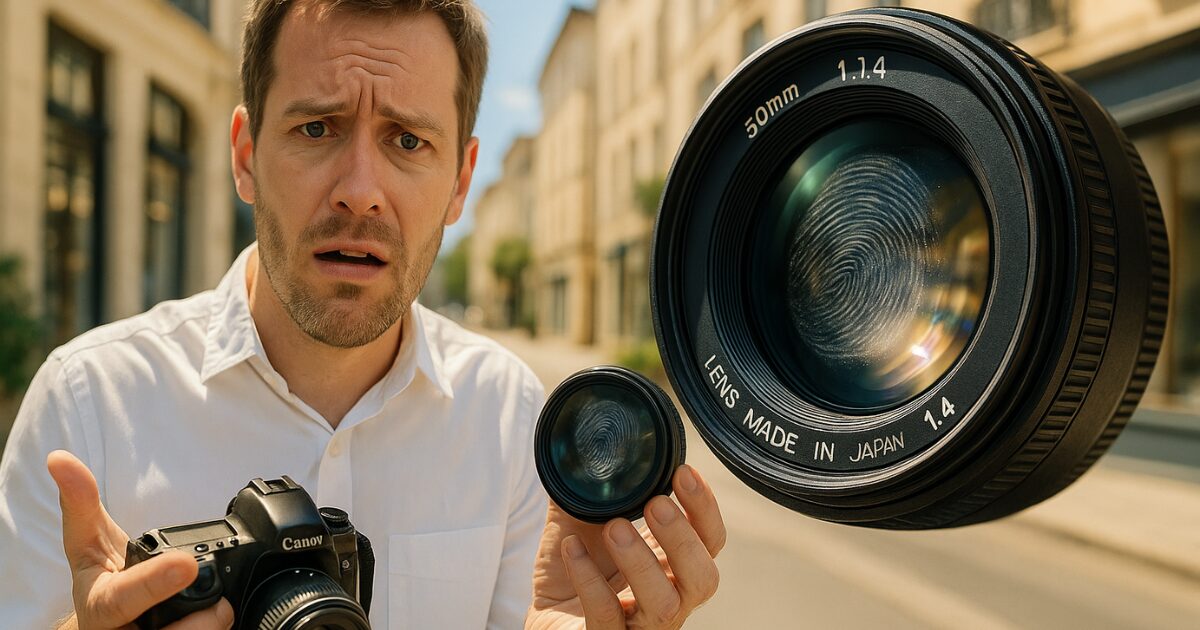 カメラレンズの表面を触ってしまったので指紋が付いた。