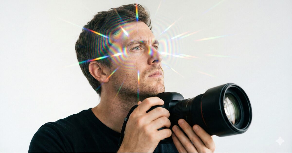 被写体を確認する男性カメラマン