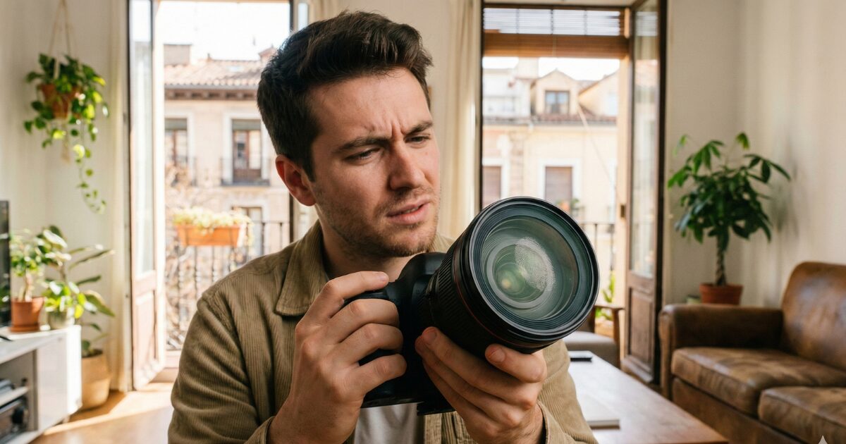 レンズの前玉に指紋がついて困っている男性