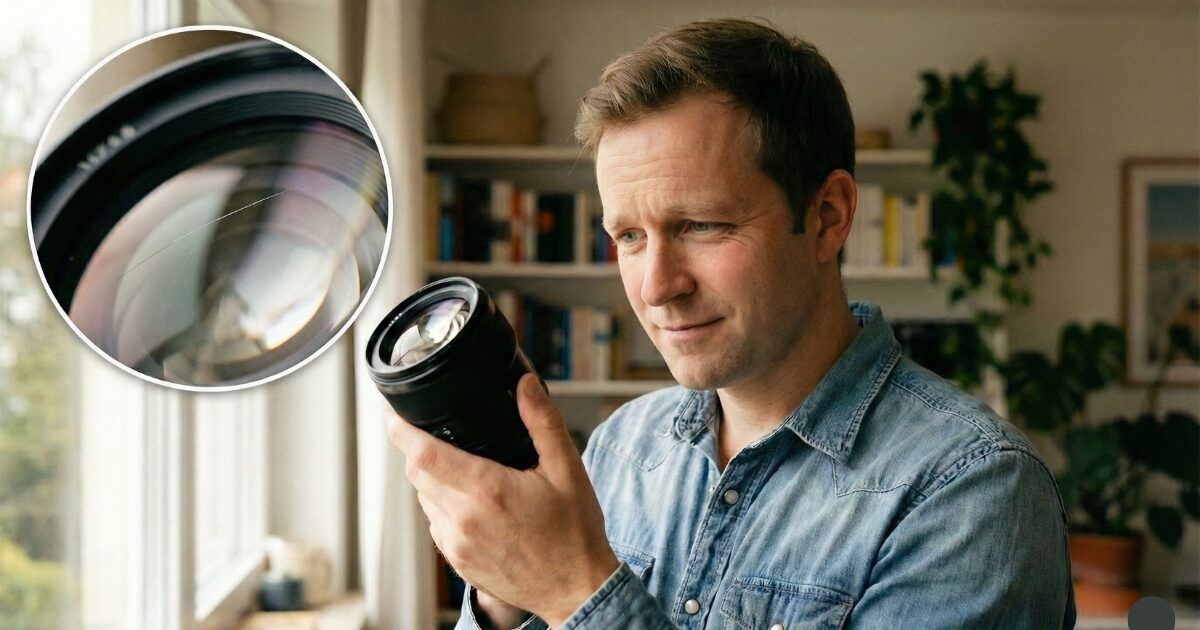 カメラレンズの傷を気にしない男性